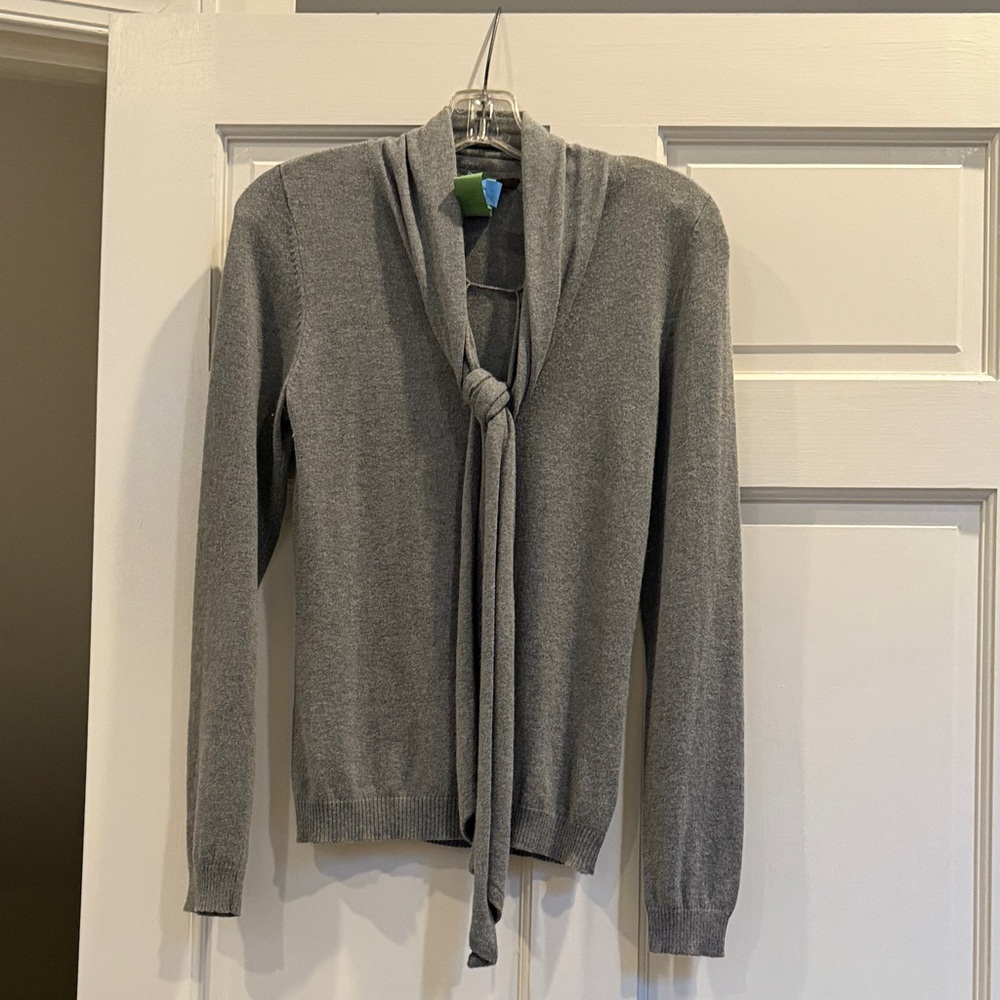 Gray Women's Sweater with Tie Front